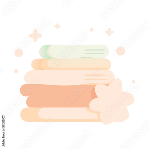Pile of soft pastel towels with a flower