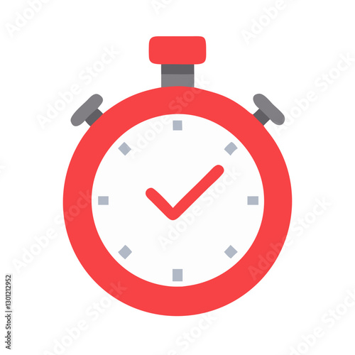 Red stopwatch icon with a checkmark