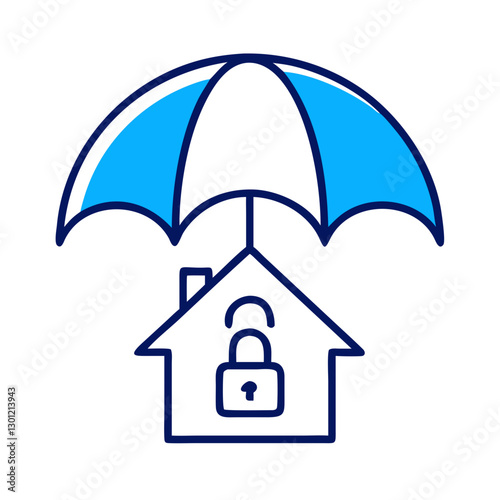 House with lock under umbrella representing security
