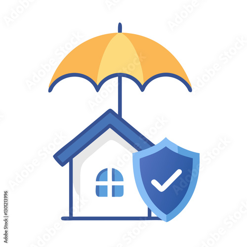 House with umbrella and shield symbolizing home insurance