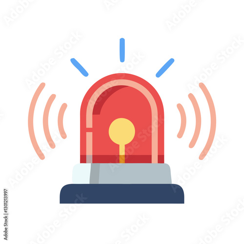 Red siren alarm with sound waves for emergency alert