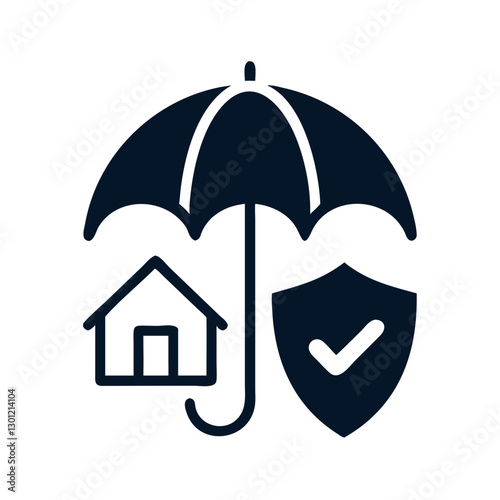 Home insurance icon with umbrella and check mark