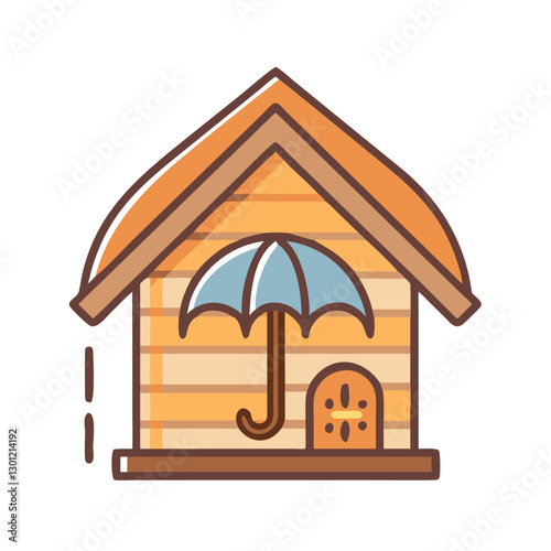 Wooden house with umbrella protection from rain