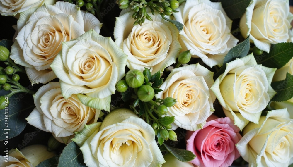 Bouquet of light yellow roses with green foliage Bouquet of light yellow roses with green foliage