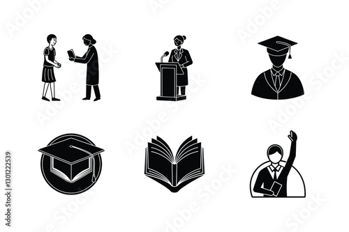 Education Icons Students, Graduation, Learning, Knowledge, Books, Teaching