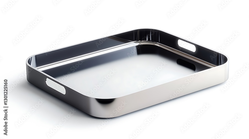 Elegant metal serving tray on white background in-house asset furniture item modern minimalist design Elegant metal serving tray on white background in-house asset furniture item modern minimalist design
