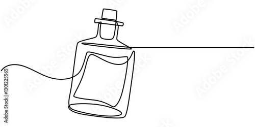 Continuous one line drawing of a message in a bottle. Simple vector illustration, Message in a bottle one line art, Continuous one line drawing sea bottle SOS emergency. SOS concept. Single line draw.