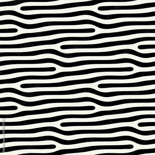 Vector seamless pattern. Free form organic shapes. Stylish smooth weaving structure. Natural zigzag spots. Hand drawn abstract background. Can be used as swatch. Monochrome spotty print.