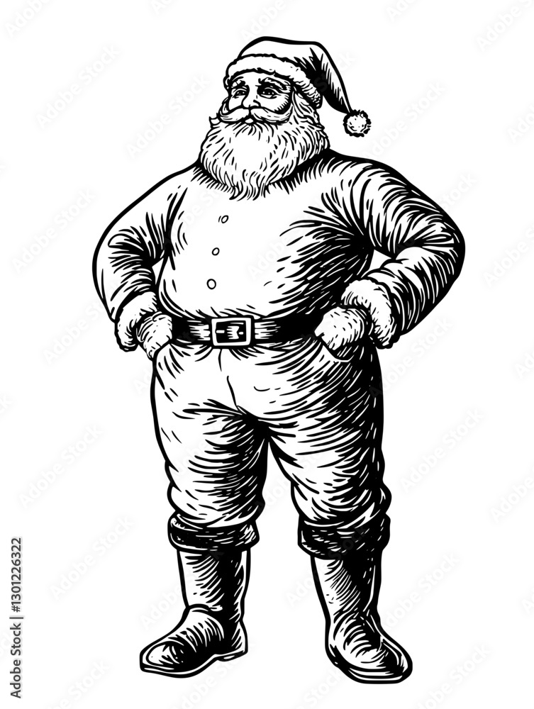 Vector engraving of a classic Santa Claus figure for festive product design Vector engraving of a classic Santa Claus figure for festive product design