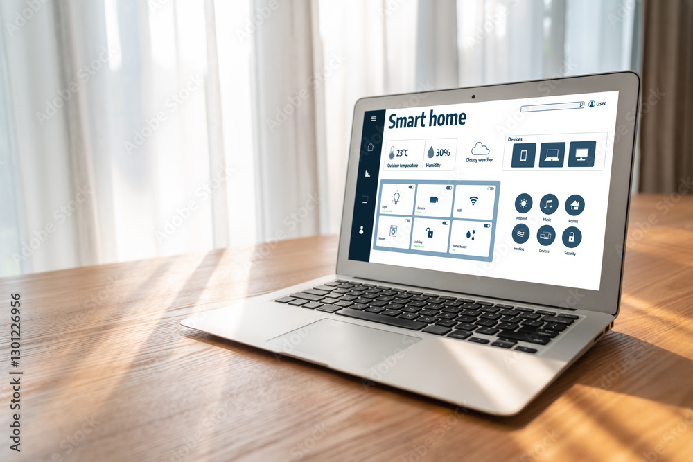 Smart home technology, centric remote control system with digital dashboard for air conditioning, safety security network or house automation. App software, ui panel programming IOT monitor snugly Smart home technology, centric remote control system with digital dashboard for air conditioning, safety security network or house automation. App software, ui panel programming IOT monitor snugly