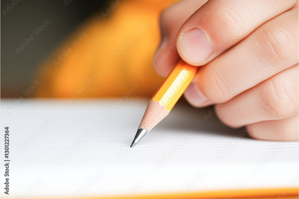 Writing with a yellow pencil on a blank page. Writing with a yellow pencil on a blank page.
