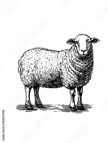 Vector engraved illustration of a sheep designed for product applications in various industries