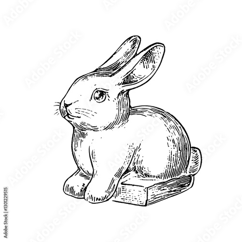 Vector engraved illustration of a rabbit figurine for decorative product design inspiration