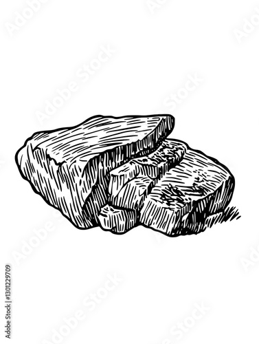 Vector engraved illustration of a rough stone piece for product design and artistic applications