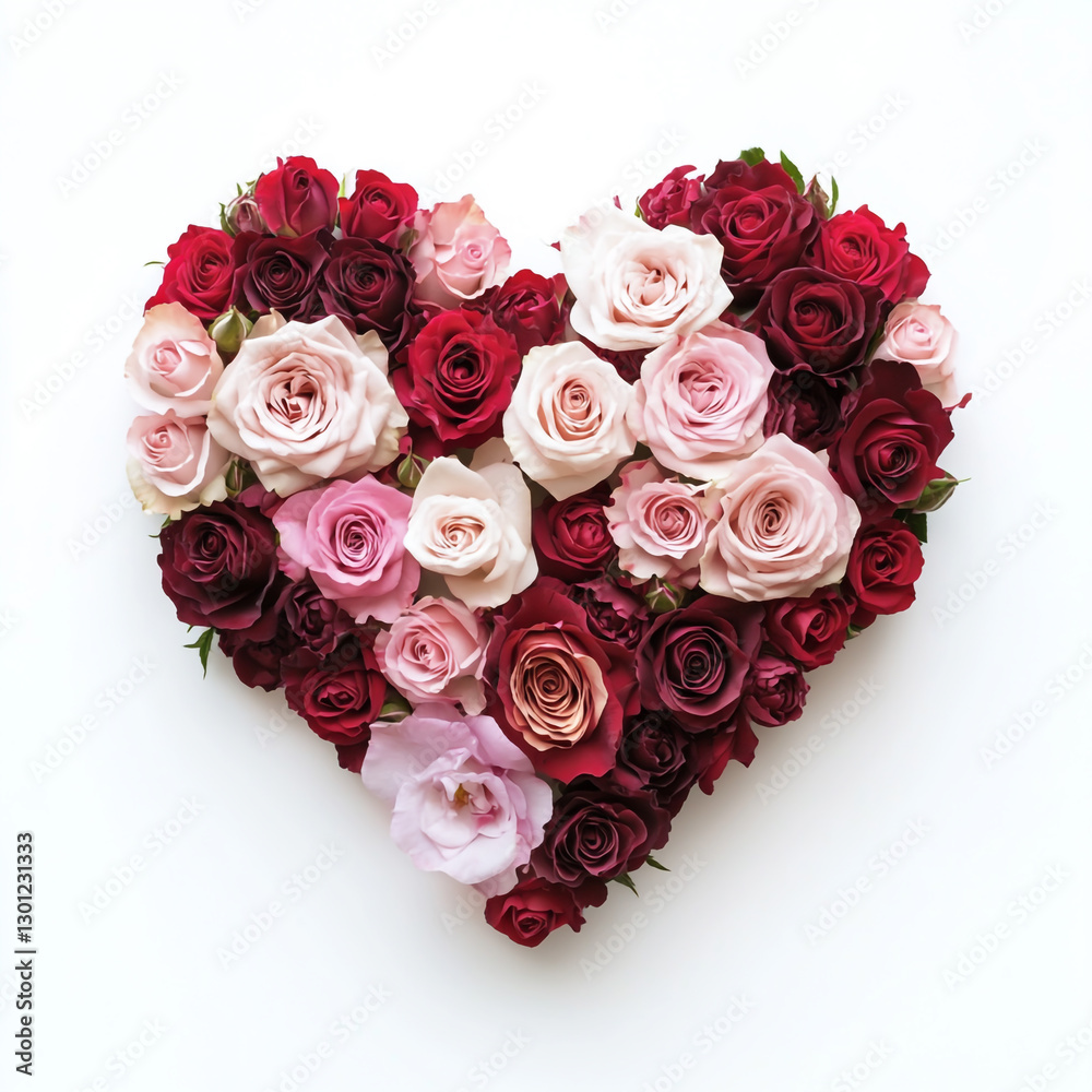 A heart-shaped arrangement of roses in various shades, A heart-shaped arrangement of roses in various shades,