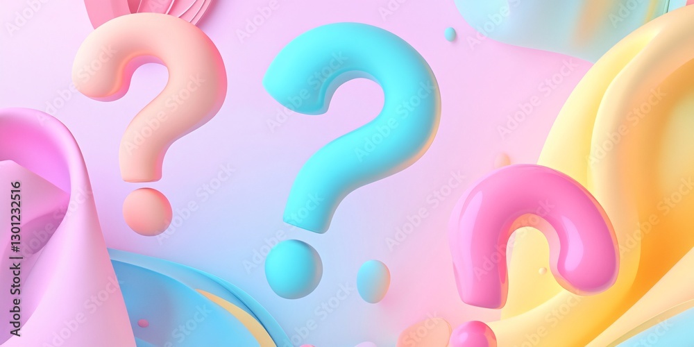Colorful 3D question mark with smooth curves on abstract background, vibrant design, creative concept, modern art illustration Colorful 3D question mark with smooth curves on abstract background, vibrant design, creative concept, modern art illustration