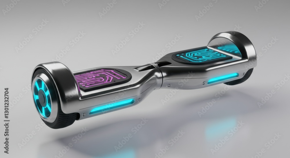 Naklejka premium Futuristic Hoverboard with Neon Circuits