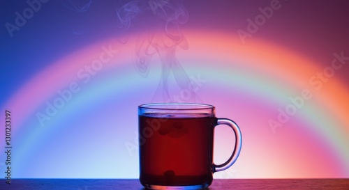 Obraz na płótnie Steaming Cup of Tea Against a Rainbow