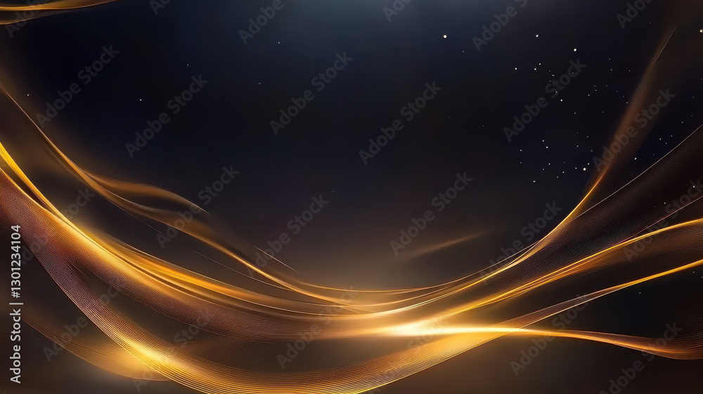 Obraz premium Elegant golden waves flow gracefully across dark background, creating sense of movement and depth. shimmering light adds touch of sophistication and allure to composition