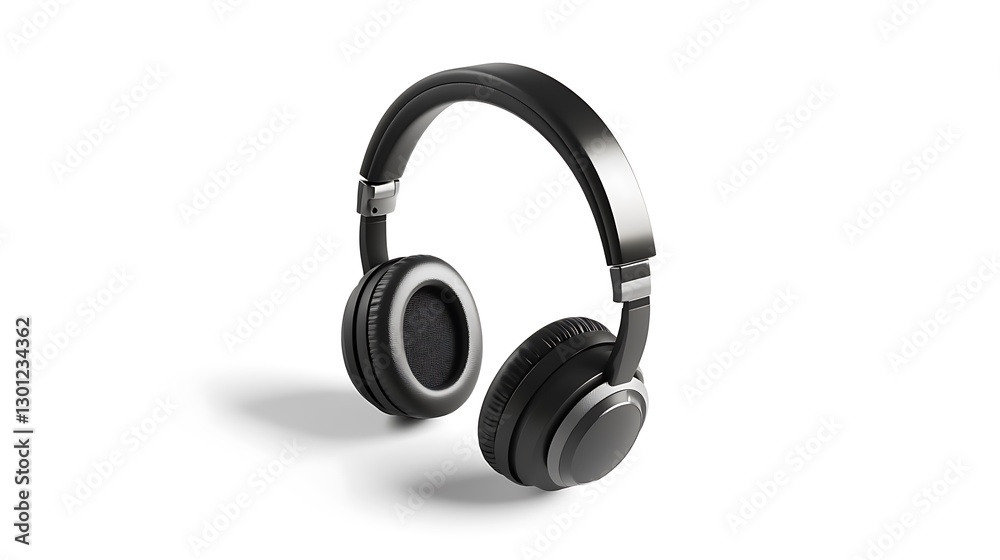 Stylish black headphones on white background in-house asset furniture item for modern spaces Stylish black headphones on white background in-house asset furniture item for modern spaces