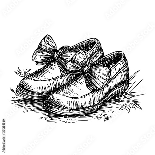 Elegant vector engraved illustration of vintage shoes for product design and artistic inspiration