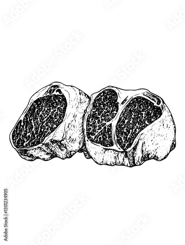 Vector engraved illustration of premium beef cuts ideal for culinary design projects and food industry branding