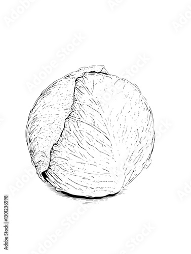 Vector engraved illustration of a cabbage for product design in culinary art showcasing detailed organic shapes
