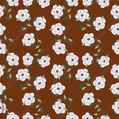 Elegance pink floral stems seamless pattern on a grey background. Vector hand drawn. Artistic, abstract flowers and tiny leaves, buds bells printing. Template for designs, fabric, fashion, textile
