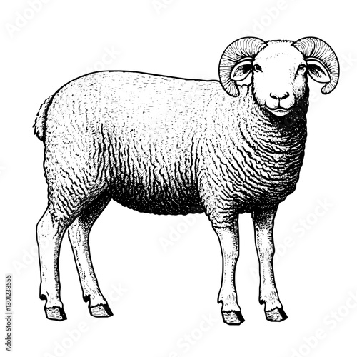 Detailed vector engraved illustration of a ram showcasing traditional design elements for product inspiration