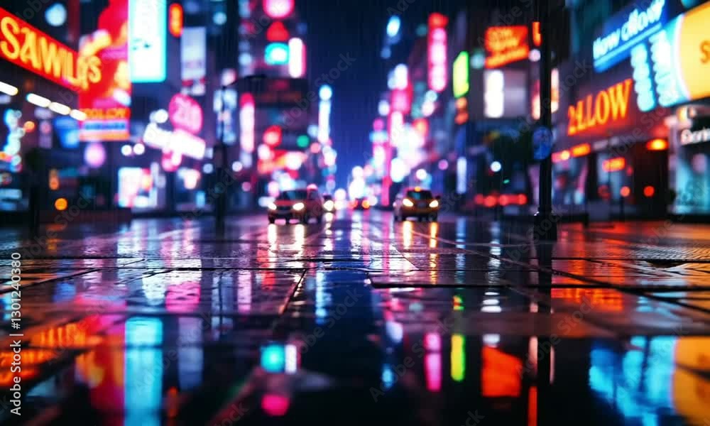 Neon Cityscape: Rain-slicked Streets Reflecting Vibrant Lights Neon Cityscape: Rain-slicked Streets Reflecting Vibrant Lights
