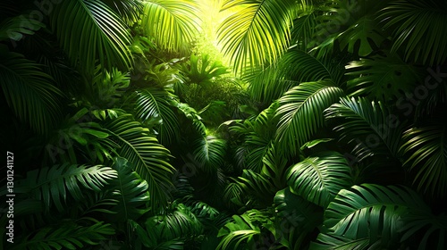 An Enchanting Tropical Atmosphere with Vibrant Palms and Abundant Lush Greenery
