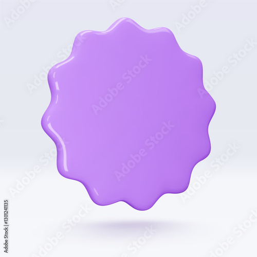 Purple, violet sticker, badge mockup. Blank labels of circle shapes with wavy edge. Vector isolated on white. Copy space. Stickers or patches for preview tags, labels, design, presentation, adv