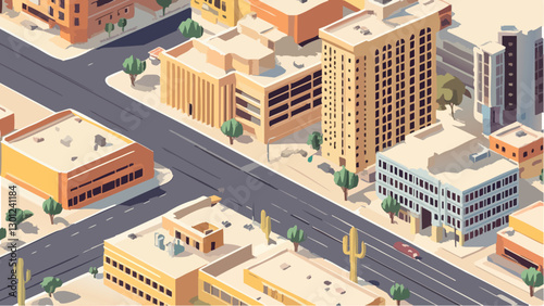 A Stylized View of Tucson, Arizona's Downtown in Isometric Perspective .eps