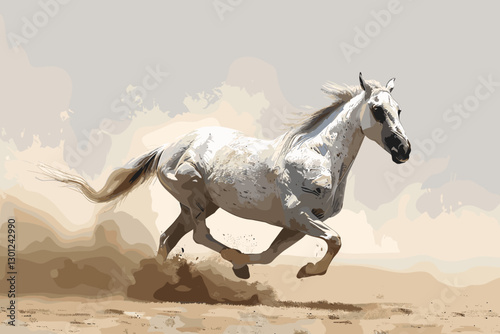 Hand drawn watercolor illustration Arabian white horse for t-shirt, phone case, textile design or decoration