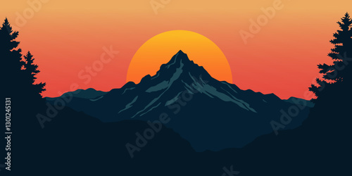 Sunset Behind a Majestic Mountain Peak