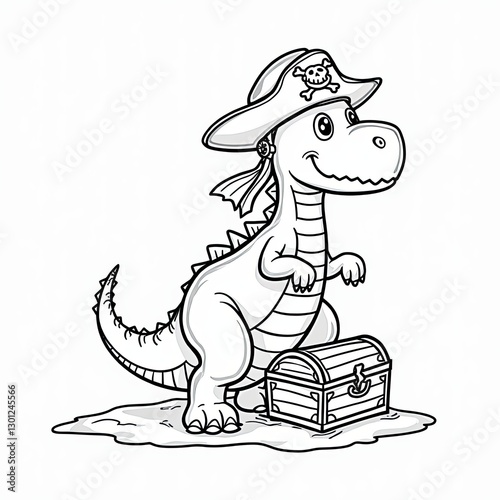 Simple Pirate Dinosaur for Children’s Coloring Book