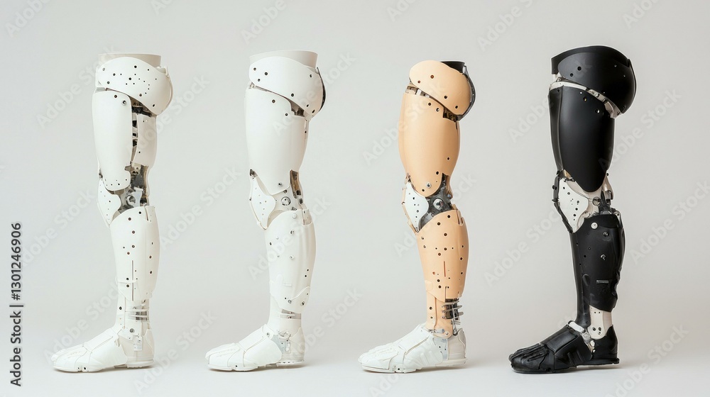 A collection of diverse prosthetic legs showcasing different colors and designs, illustrating the advancement in prosthetic technology for improved mobility and comfort in various styles.