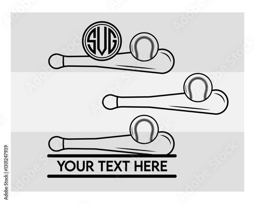 Baseball Bat Monogram, Baseball Bat Silhouette, Sports Svg, Baseball Stick Svg, Bat Svg, Baseball Bat Png, Baseball Svg Images, Cut Files, Split Monogram, Circle Monogram 