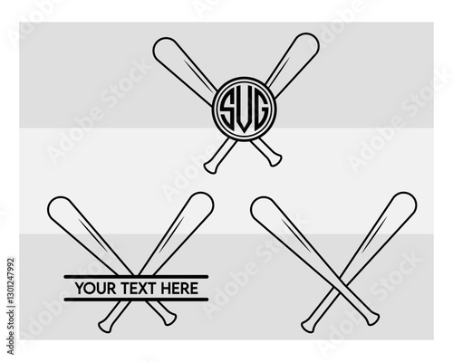 Baseball Bat Monogram, Baseball Bat Silhouette, Sports Svg, Baseball Stick Svg, Bat Svg, Baseball Bat Png, Baseball Svg Images, Cut Files, Split Monogram, Circle Monogram 