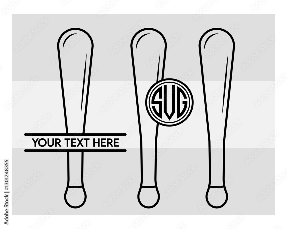Obraz premium Baseball Bat Monogram, Baseball Bat Silhouette, Sports Svg, Baseball Stick Svg, Bat Svg, Baseball Bat Png, Baseball Svg Images, Cut Files, Split Monogram, Circle Monogram 