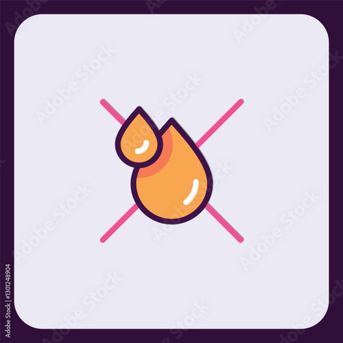 Depicts stylized prohibition drop crossed line, symbol avoidance liquid