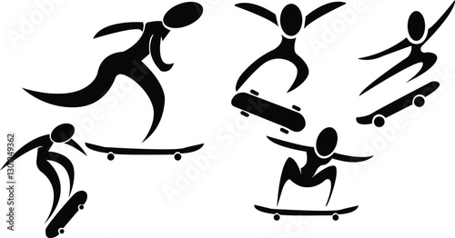 Players in doing skating ,Skateboarding silhouette vector,Many skaters 