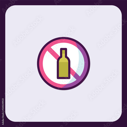Prohibition Alcohol Sign Icon in Circle Frame, Illustrative Symbol Design