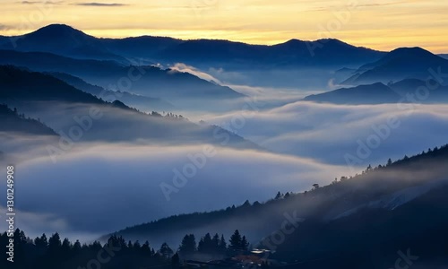 natural landscape background foggy mountains clouds