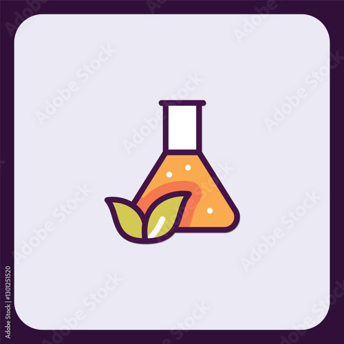 Botanical science icon with conical flask and leaves on serene backdrop