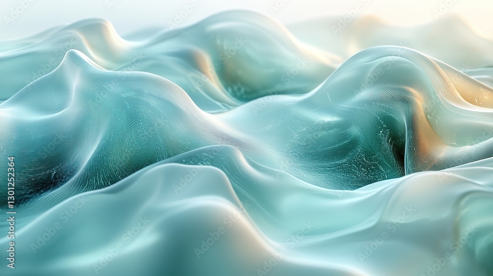 Obraz premium An abstract blurred soft-focused futuristic wavy background. Trendy mint-colored minimal backdrop, glass texture.