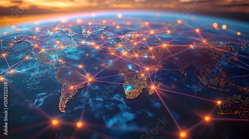 Intricate global value chains connecting manufacturers, suppliers, and distributors across borders - conceptual illustration of international trade and supply chains