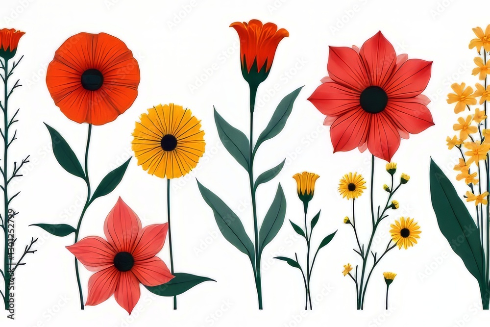 Obraz premium Vibrant Floral Design with Red, Orange, and Yellow Flowers