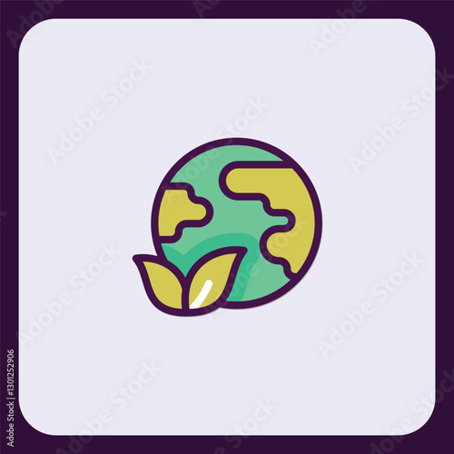 Stylized earth globe icon with leaves for eco-friendly and green themes