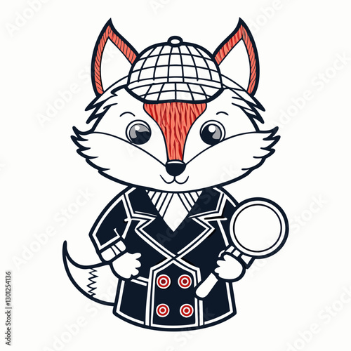 Detective Fox in Suit with Magnifying Glass – Clever Investigator Vector

